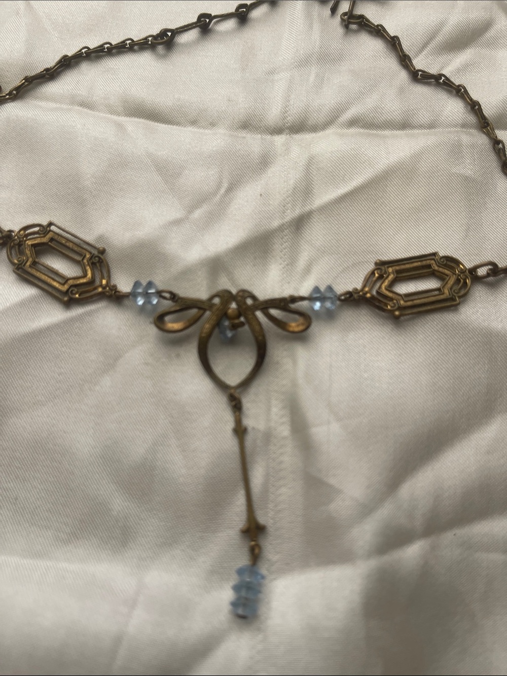Delicate Art Deco Blue Crystal Bow Pendant Necklace - Women Jewelry - Picture 2 of 6